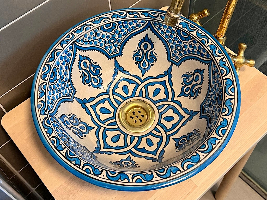 Handgemaakte Marokkaanse Waskom Blauw 35 cm