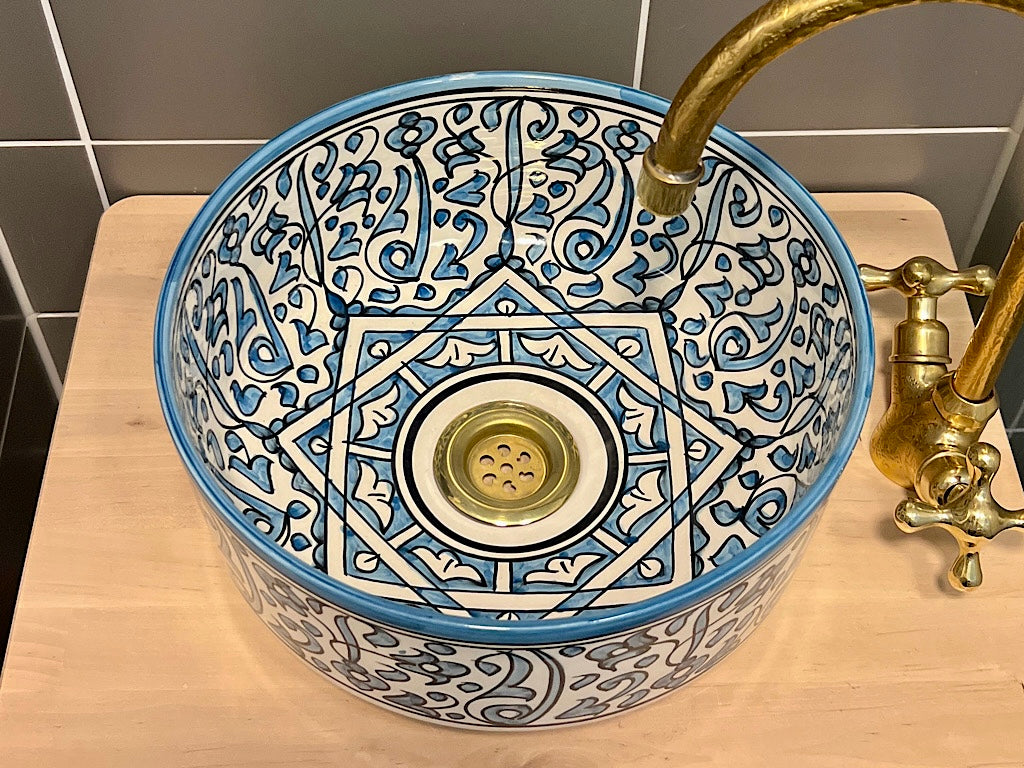 Handgemaakte Marokkaanse Waskom blauw - 30 cm