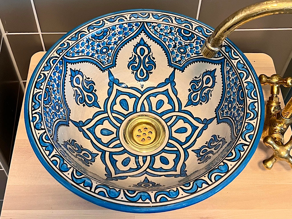 Handgemaakte Marokkaanse Waskom Blauw 35 cm