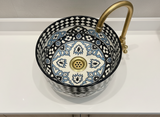 Handgemaakte Marokkaanse Waskom blauw/zwart 30 cm