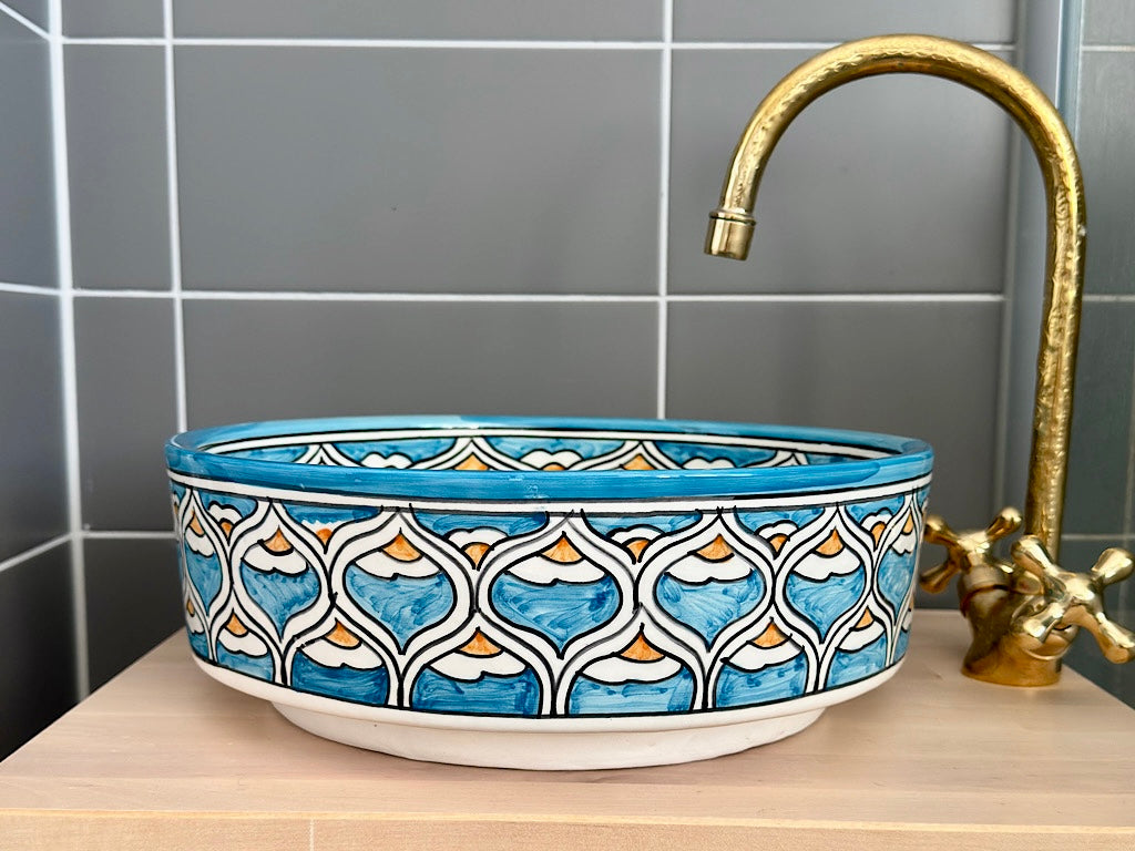 Handgemaakte Marokkaanse Waskom Blauw- 35 cm