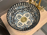 Handgemaakte Marokkaanse Waskom blauw/zwart 30 cm