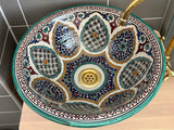 Handgemaakte Marokkaanse Waskom Turquoise Mozaïekmedaillon – 40 cm