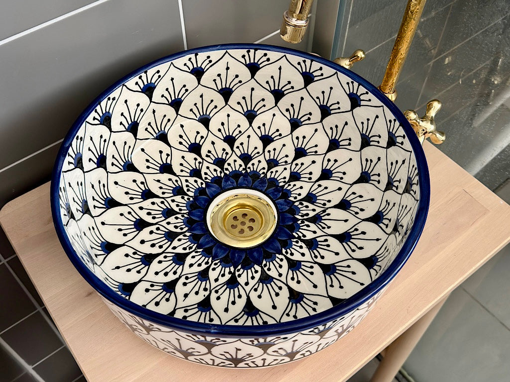 Handgemaakte Marokkaanse waskom Córdoba Blauw- 35 cm