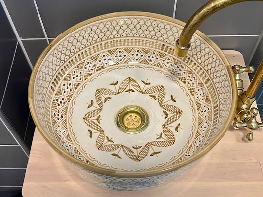 Handgemaakte Marokkaanse Waskom Beige - 35 cm