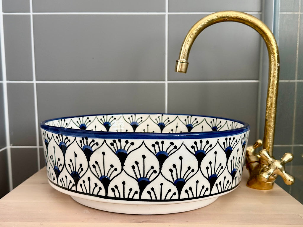 Handgemaakte Marokkaanse waskom Córdoba Blauw- 35 cm