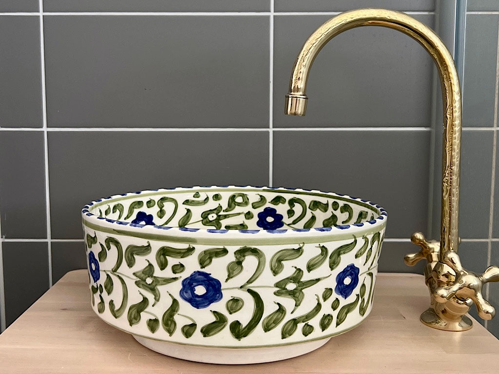 Handgemaakte Marokkaanse Waskom Groen/Blauw 30 cm