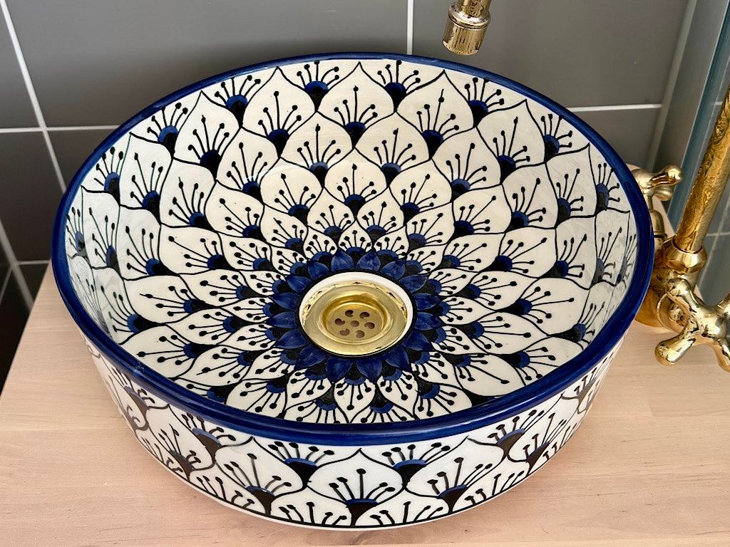 Handgemaakte Marokkaanse waskom Córdoba Blauw- 35 cm