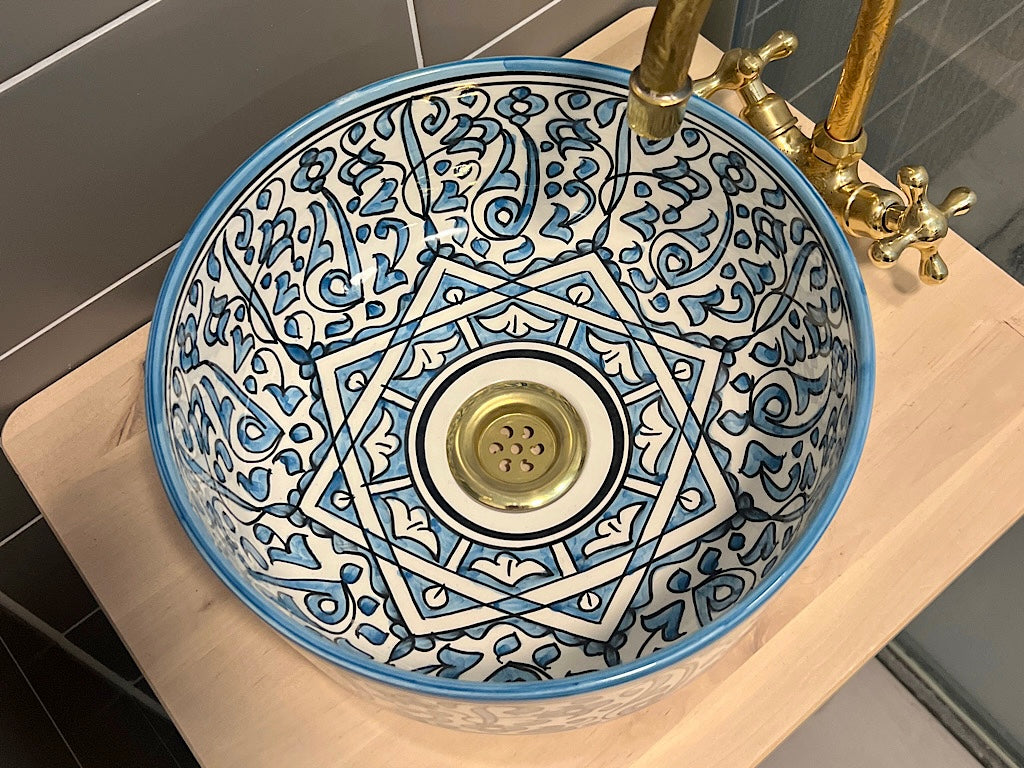 Handgemaakte Marokkaanse Waskom blauw - 30 cm