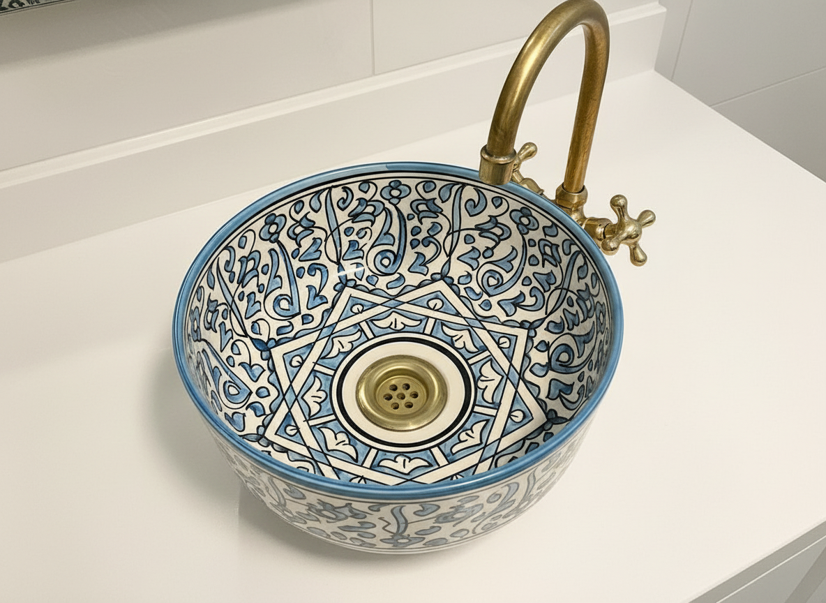 Handgemaakte Marokkaanse Waskom blauw - 30 cm