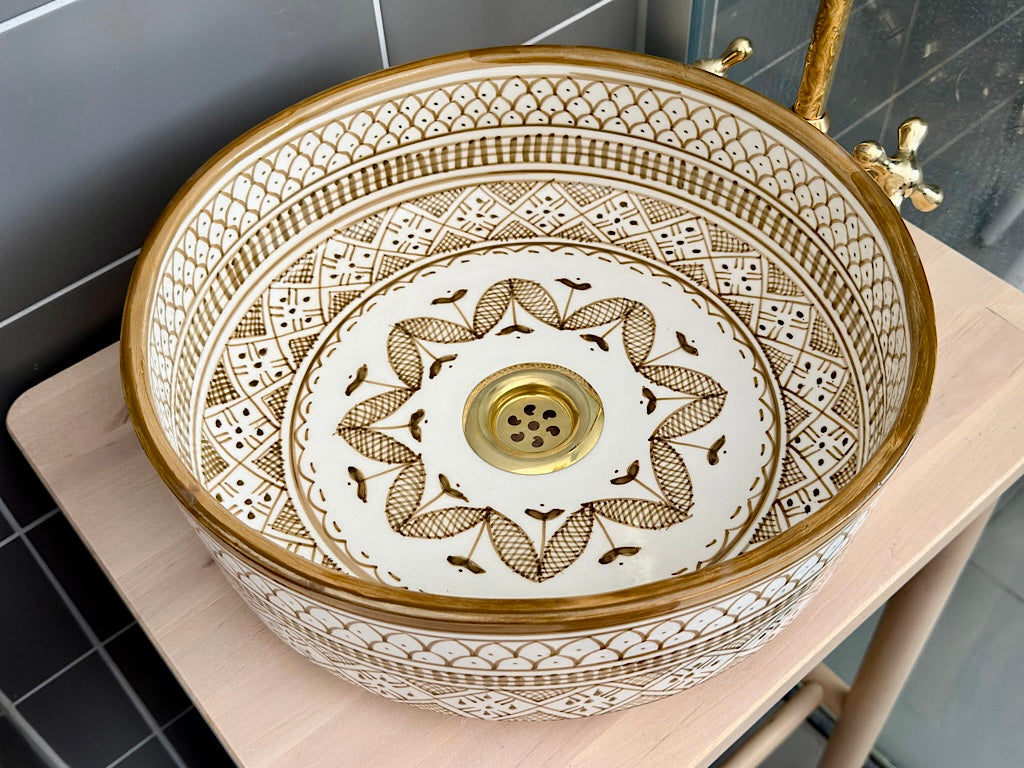 Handgemaakte Marokkaanse Waskom Beige - 35 cm