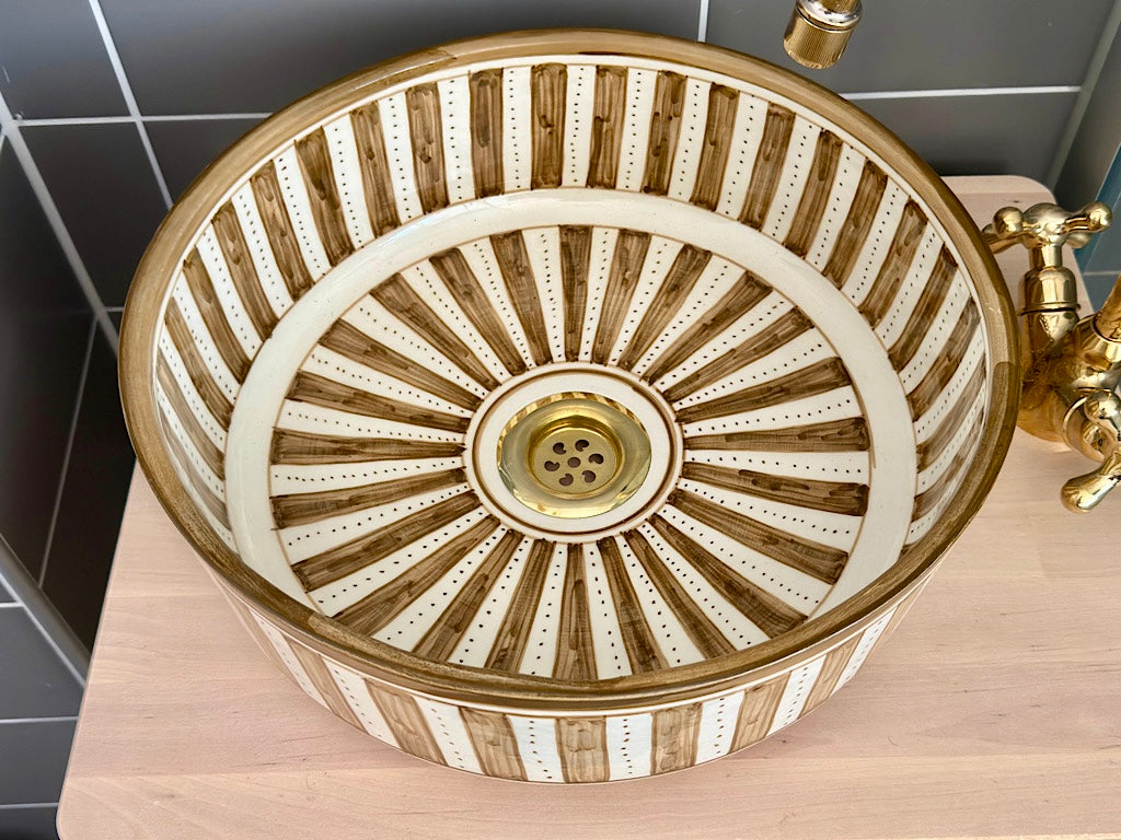 Handgemaakte Marokkaanse waskom Streep Bruin – 35 cm
