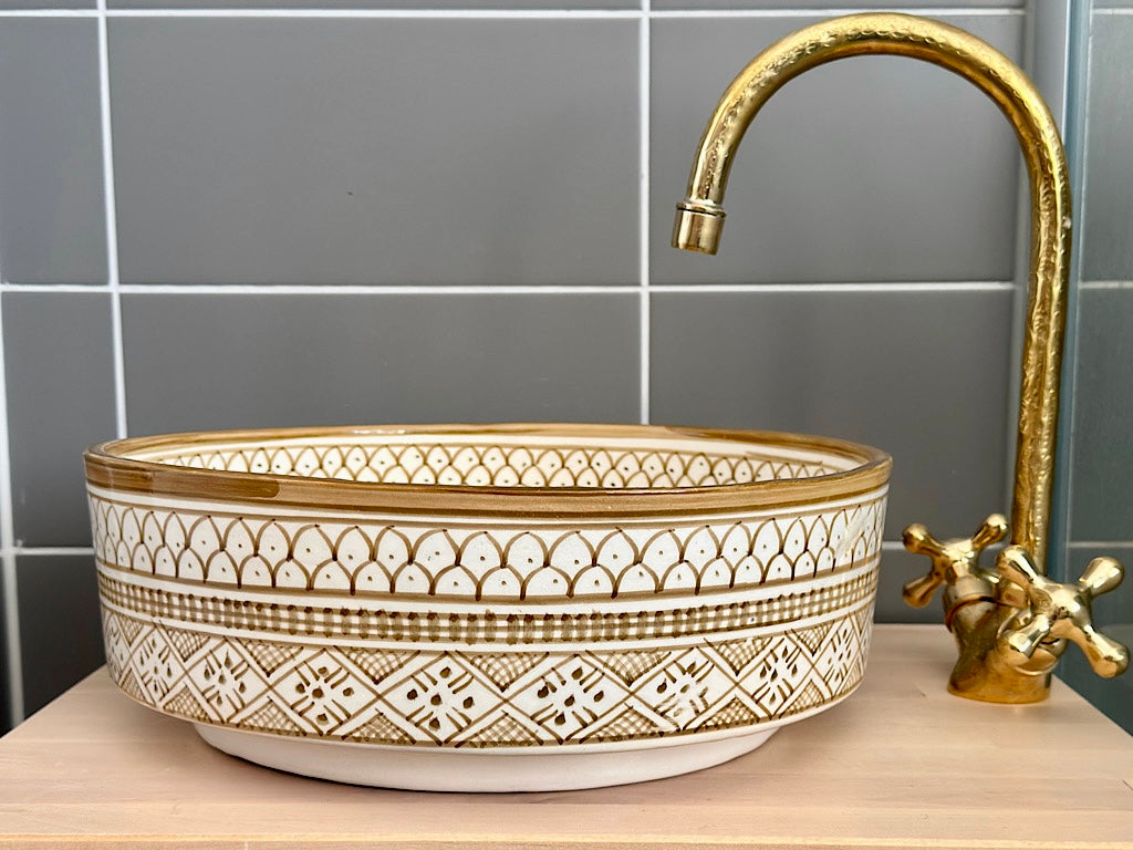 Handgemaakte Marokkaanse Waskom Beige - 35 cm