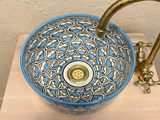 Handgemaakte Marokkaanse waskom Blauw Geometrisch 30 cm