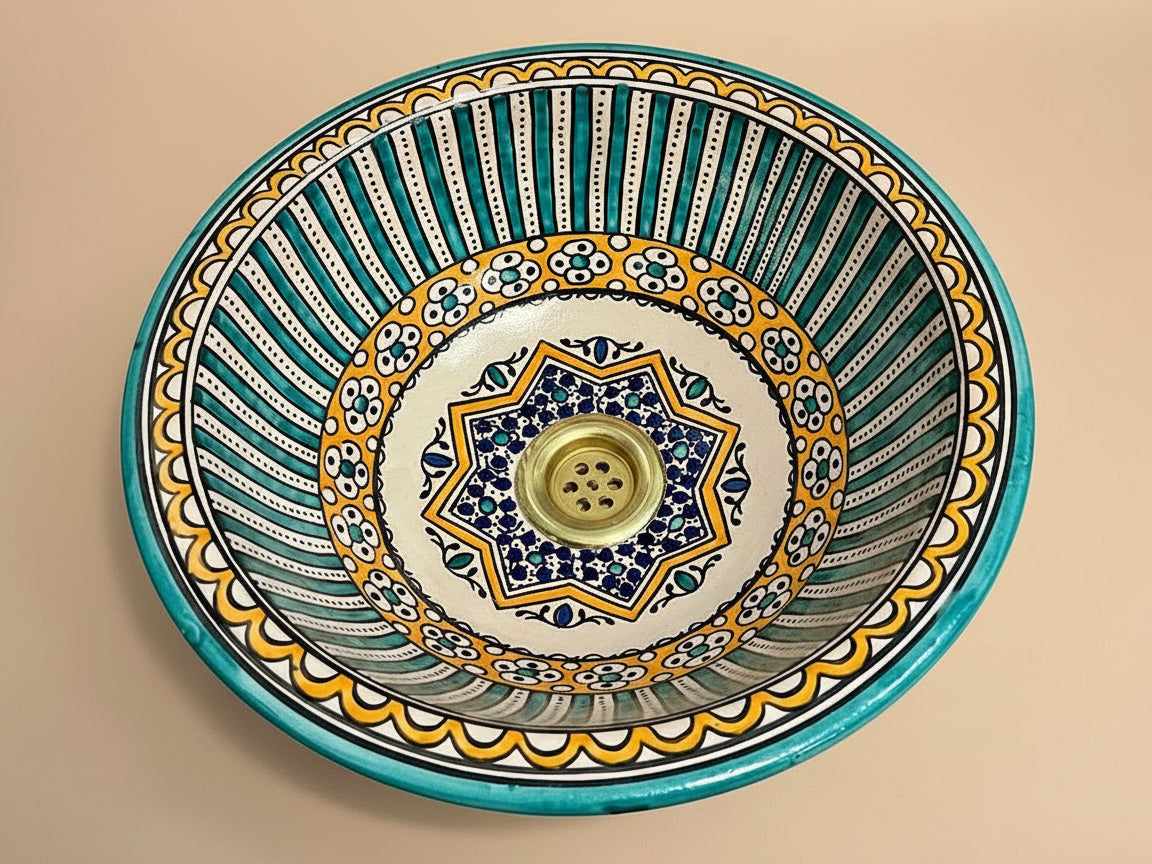 Handgemaakte Marokkaanse waskom Ibiza Oker 35 cm