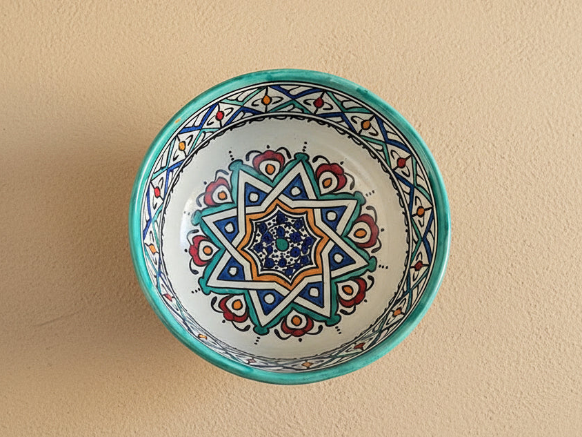 Handgemaakte Marokkaanse saladeschaal Zellige Vlechtster 20 cm