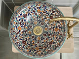 Zijaanzicht van handgemaakte Marokkaanse waskom Alhambra Bloemenrank – 40 cm