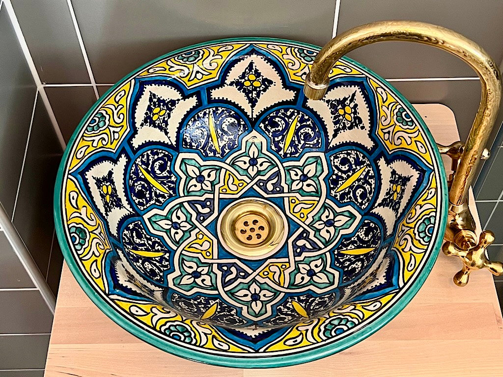 Handgemaakte Marokkaanse waskom Casablanca Arabesque 40 cm – bovenaanzicht