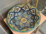 Handgemaakte Marokkaanse waskom Casablanca Arabesque 40 cm – schuin bovenaanzicht