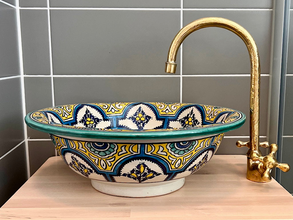Handgemaakte Marokkaanse waskom Casablanca Arabesque 40 cm – zijaanzicht