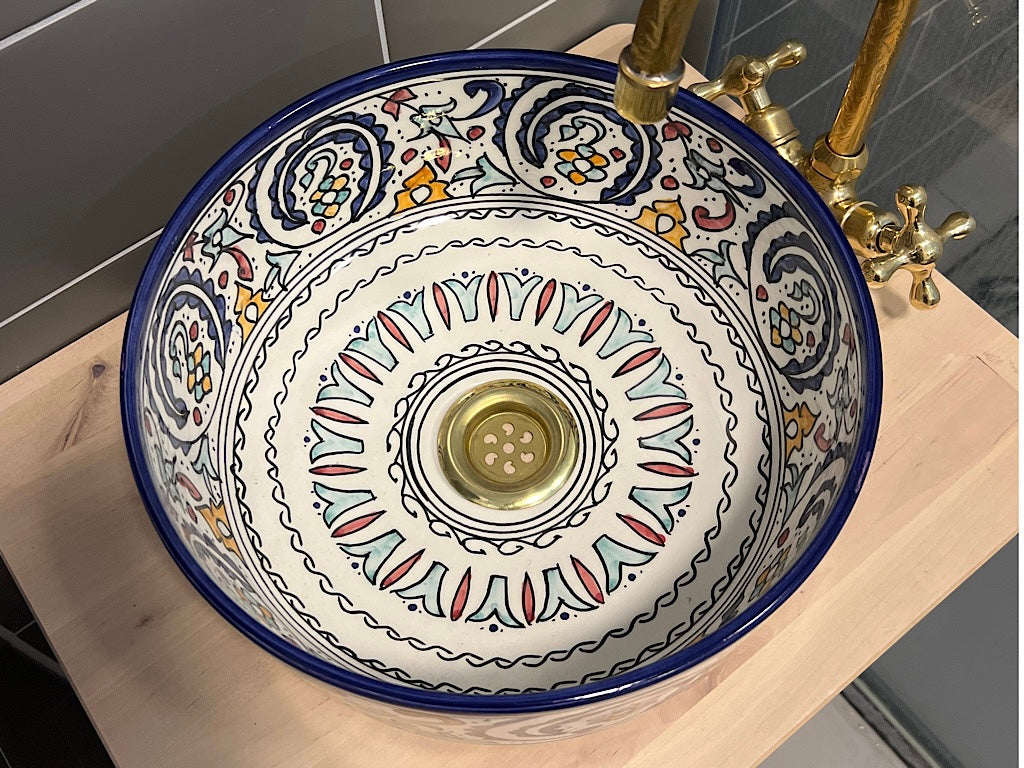 Handgemaakte Marokkaanse waskom Gekleurd Flora 30,5 cm