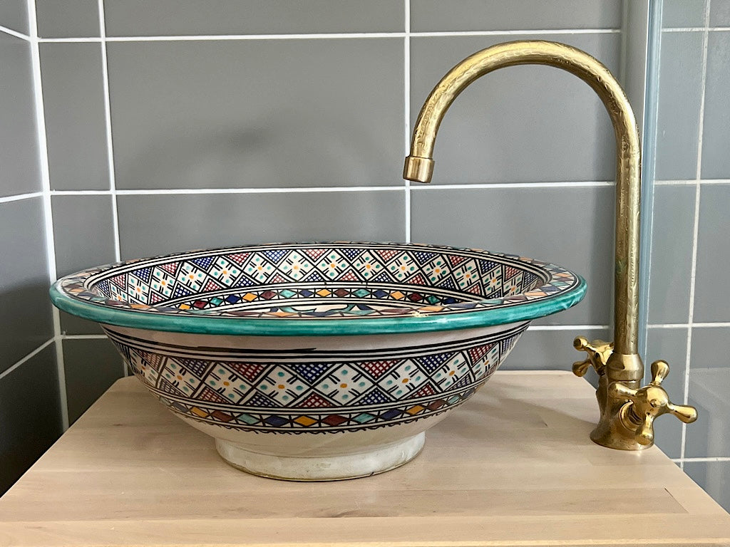 Handgemaakte Marokkaanse waskom Marrakech Mozaïekringen 40 cm – zijaanzicht
