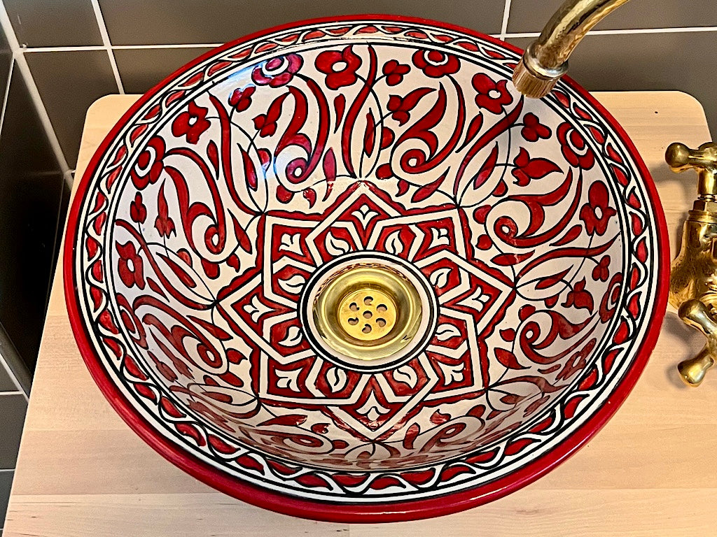 Handgemaakte Marokkaanse Waskom Rood 35 cm