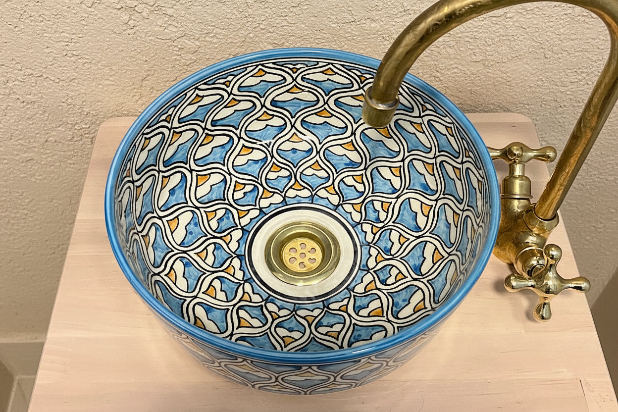 Handgemaakte Marokkaanse Waskom Blauw - 30 cm