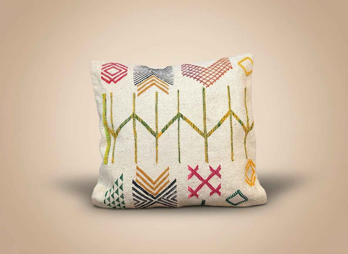 Kelim Kussensloop Berbers Ecru / Gekleurd