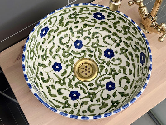 Handgemaakte Marokkaanse Waskom Groen/Blauw 30 cm