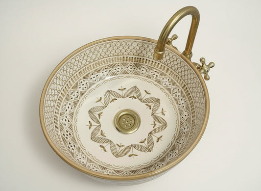 Handgemaakte Marokkaanse Waskom Beige - 35 cm