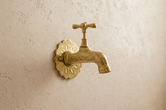 Vintage Gegraveerde Messing Fonteinkraan – Luxe Hamam Stijl