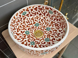 Handgemaakte Marokkaanse Waskom Terracotta Bloesemrank – 35 cm
