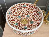 Handgemaakte Marokkaanse Waskom Terracotta Bloesemrank – 35 cm
