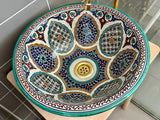 Handgemaakte Marokkaanse Waskom Turquoise Mozaïekmedaillon – 40 cm