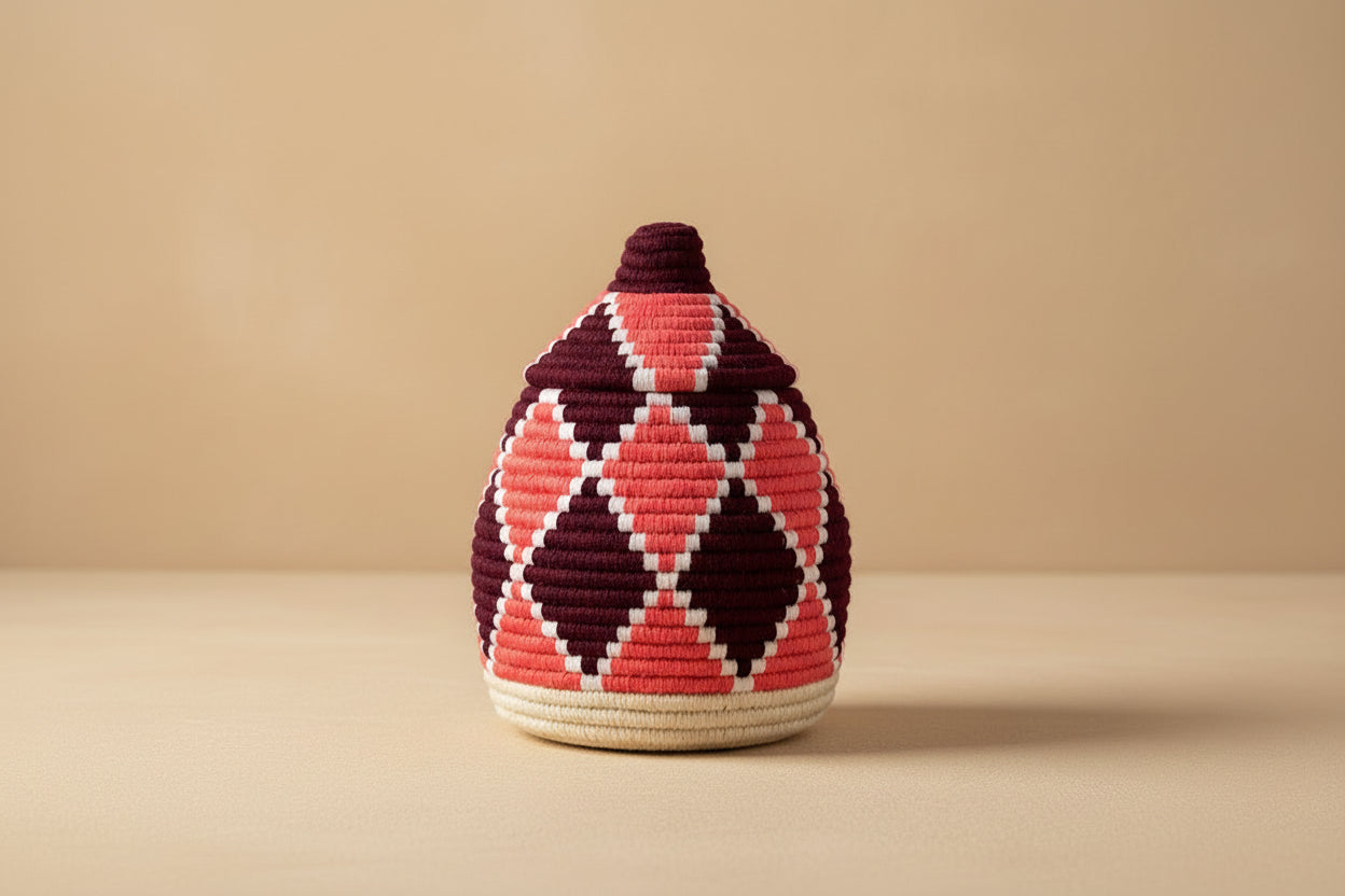 Berber wollen mand roze bordeauxrood 