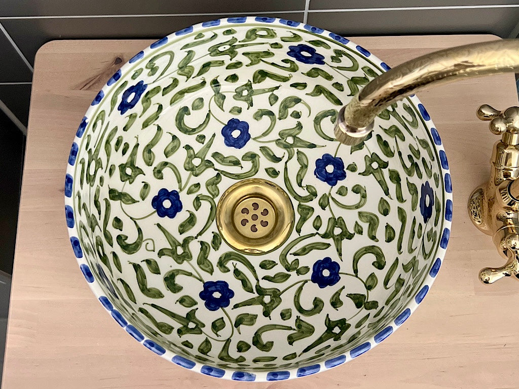Handgemaakte Marokkaanse Waskom Groen/Blauw 30 cm