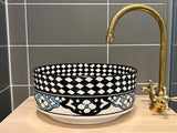 Handgemaakte Marokkaanse Waskom blauw/zwart 30 cm