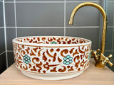 Handgemaakte Marokkaanse Waskom Terracotta Bloesemrank – 35 cm