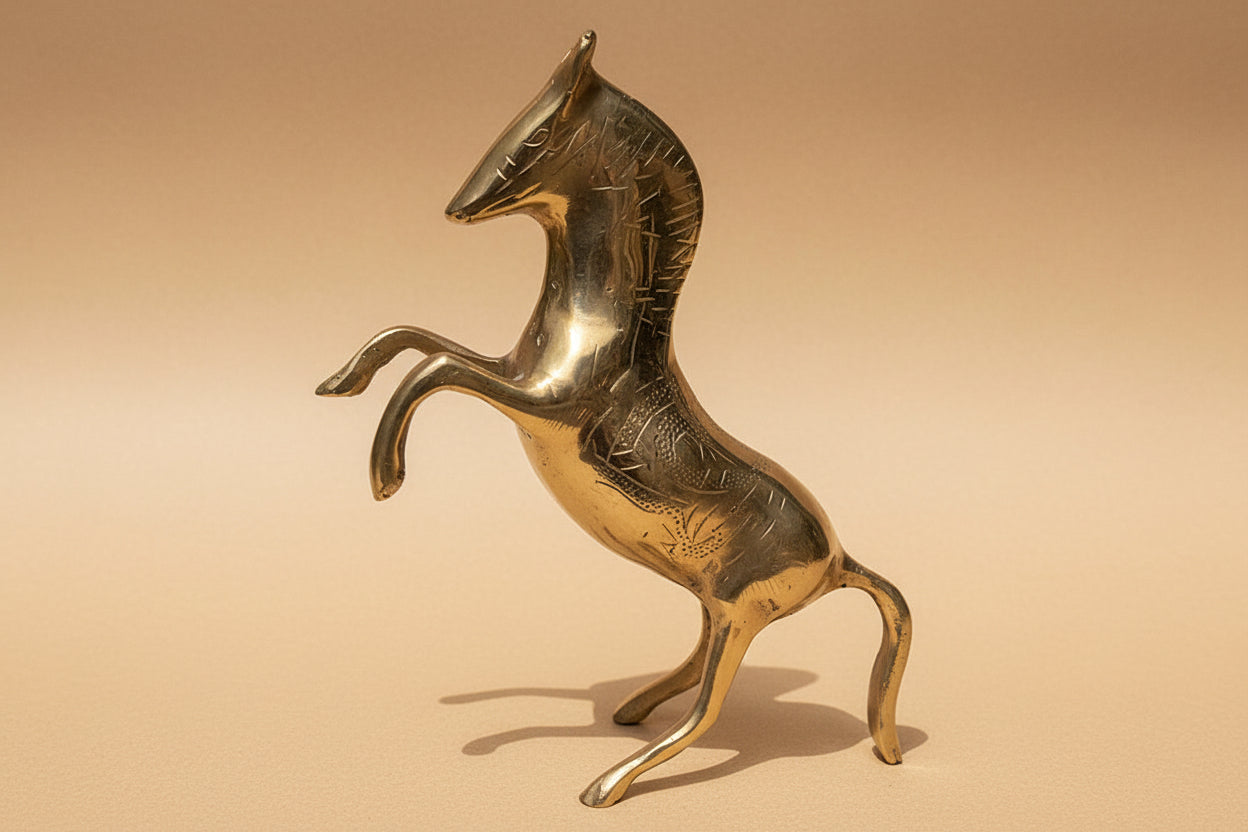 Handgegraveerd messing beeld van een paard