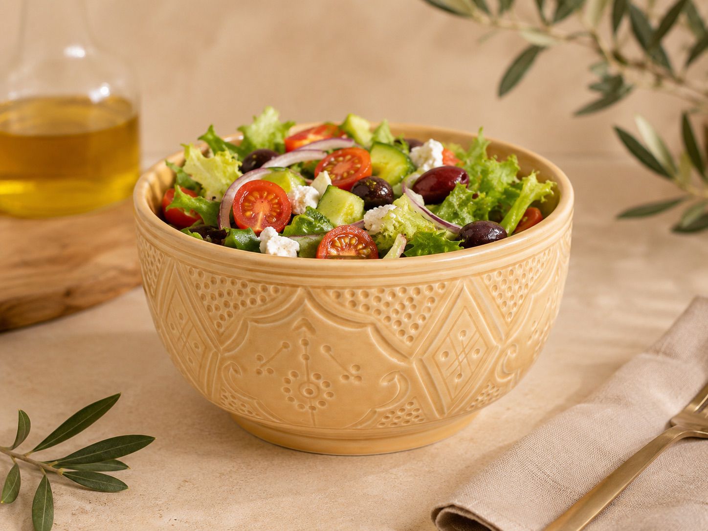 Handgemaakte Marokkaanse Saladeschaal Beige 21cm