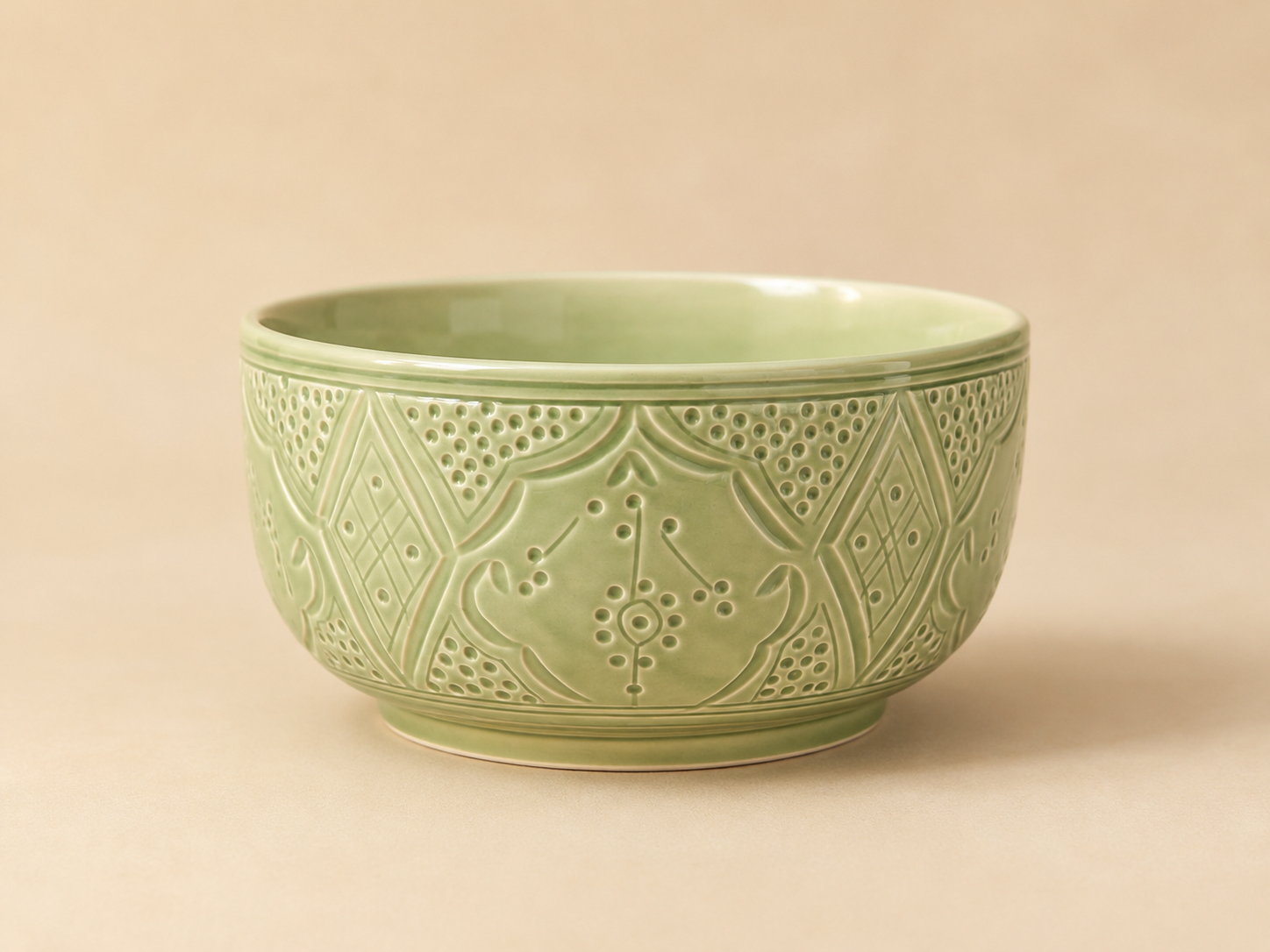 Handgemaakte Marokkaanse Saladeschaal Mintgroen 21cm
