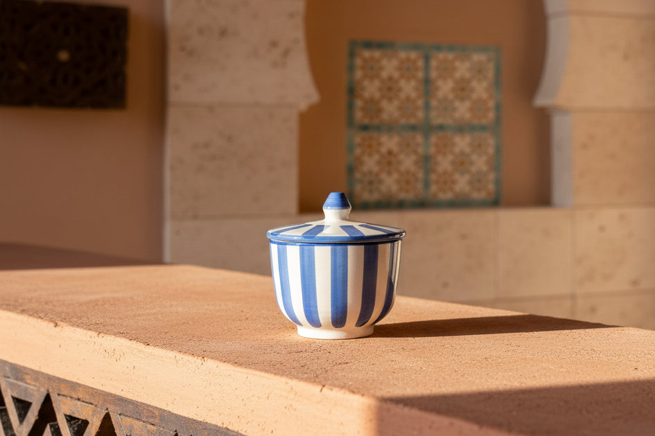 Suikerpot gestreept blauw 
