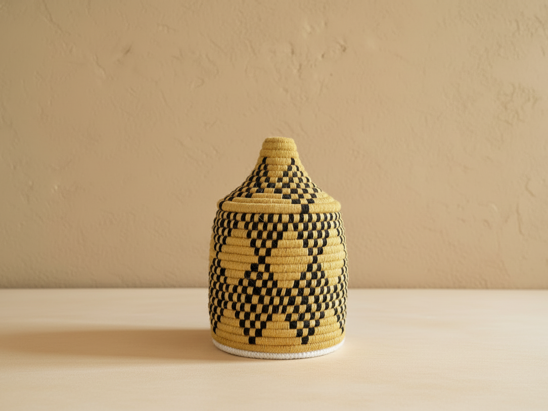 Berber Wollen Mand Okergeel/Zwart