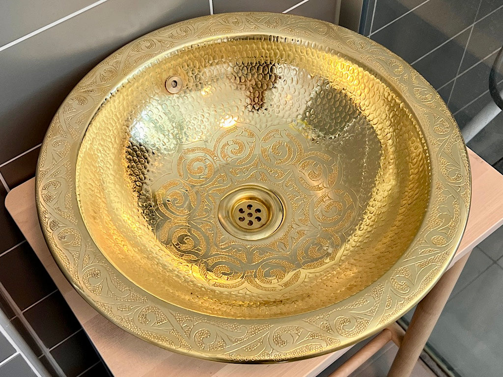 Handgegraveerde Marokkaanse messing waskom Marrakech Arabesque van 42 cm