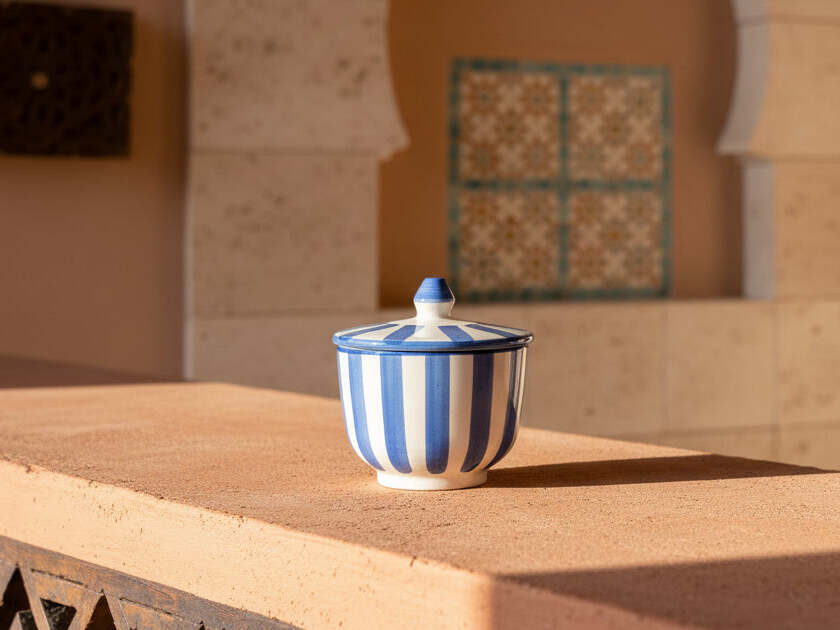 Suikerpot gestreept blauw 