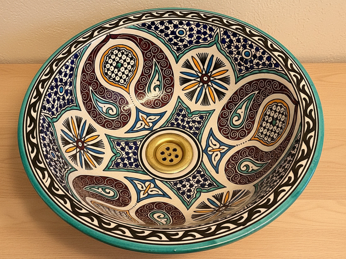 Handgemaakte Marokkaanse waskom Alcázar Paisley – 40 cm