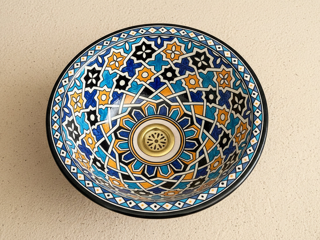 Handgemaakte Marokkaanse waskom Marrakech Stermozaïek 35 cm