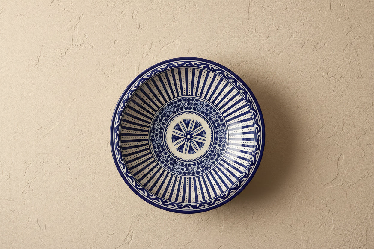 Handgemaakte Marokkaanse serveer schaal blauw