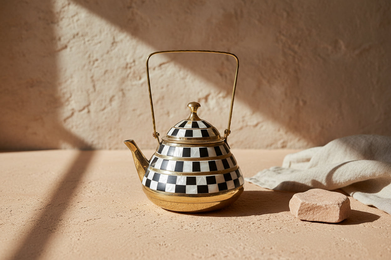 Wonderland Messing Theepot – Handgemaakt & Uniek - L